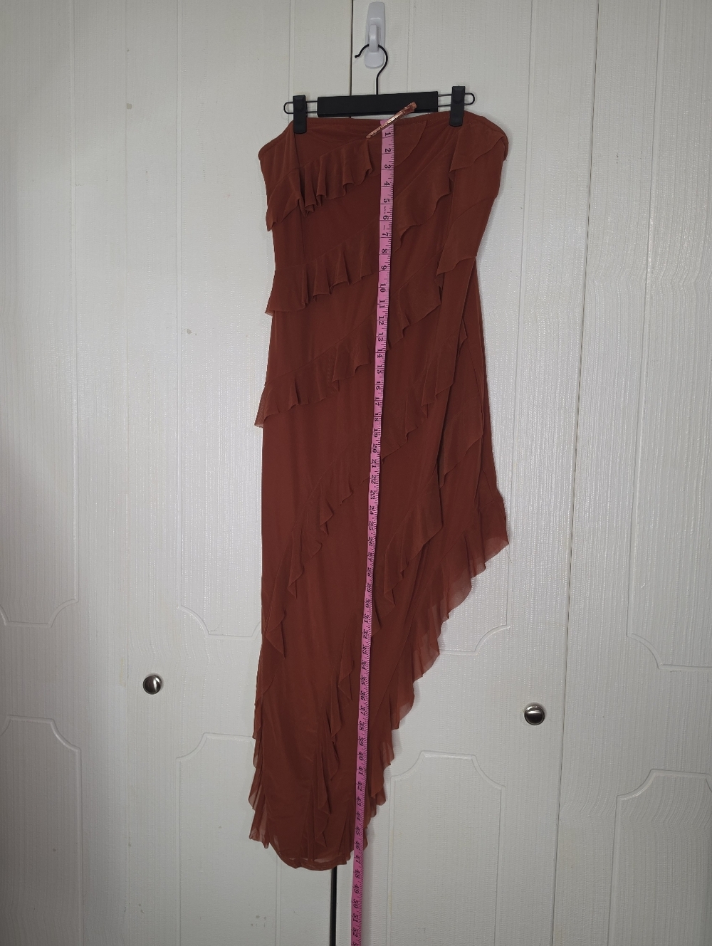 PrettyGarden Burnt Orange Strapless Ruffle Asymmetric Dress - Picture 9 of 11